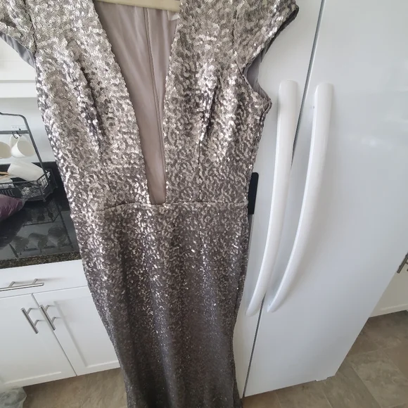 Elegant Sequin Evening Gown by Dress The Population (Platinum/Grayish) - Picture 4 of 4